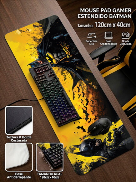Mouse Pad Gamer 120x40cm Extra Grande, Antiderrapante