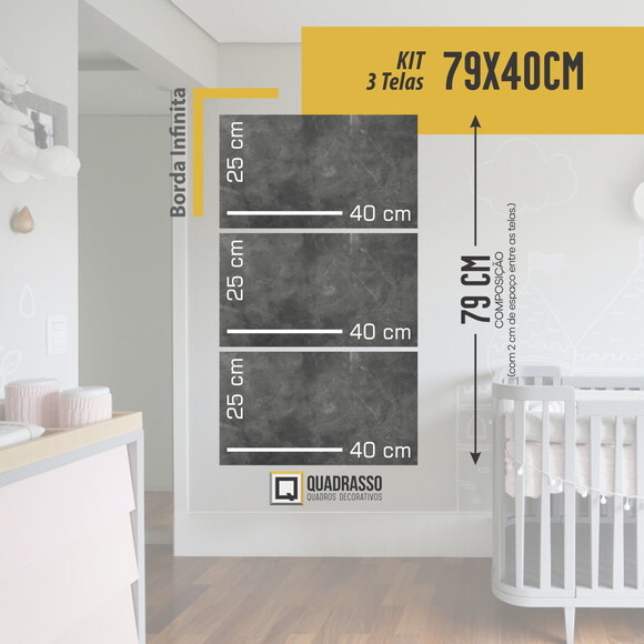 Quadro Decorativo 40x25cm Kit 3telas em Tecido Personalizado