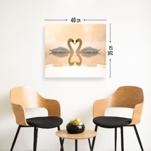 Quadro Decorativo Casal de Cisne 40x35cm Tela em Tecido