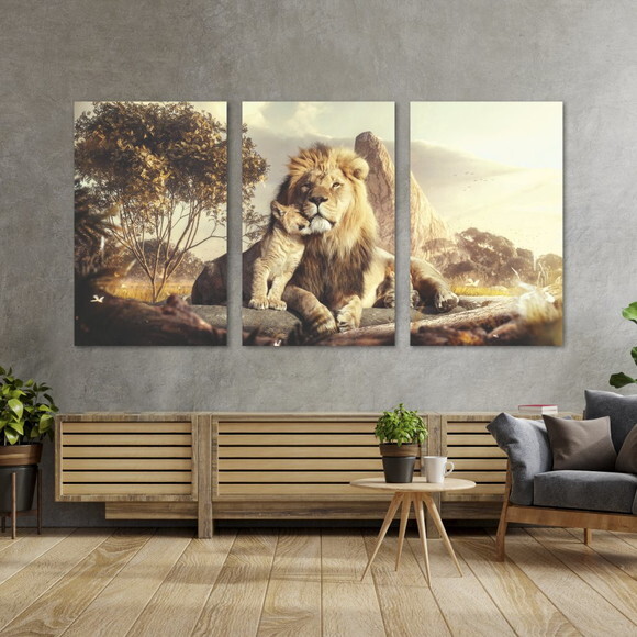 Quadro Decorativo Leão 124x60cm Imagem em Tecido