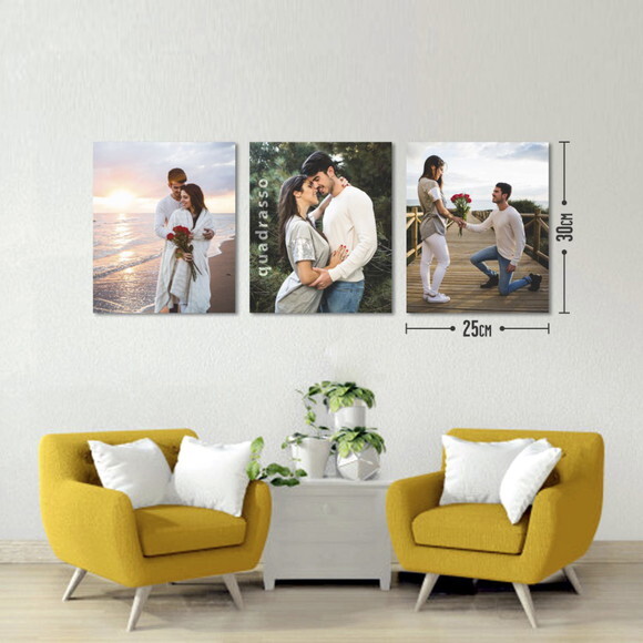Quadro Personalizado Kit 3 Telas 30x25 em Lona Brilho