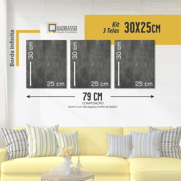 Quadro Personalizado Kit 3 Telas 30x25 em Lona Brilho