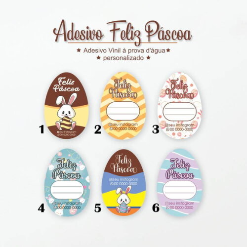 Adesivo Vinil 200un. Feliz Páscoa 5x7cm - Personalizado