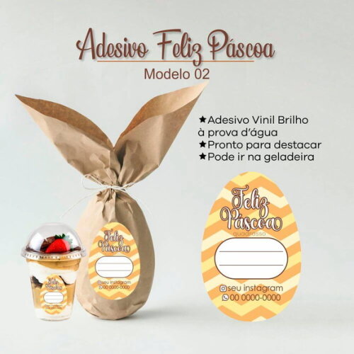 Adesivo Vinil 200un. Feliz Páscoa 5x7cm - Personalizado