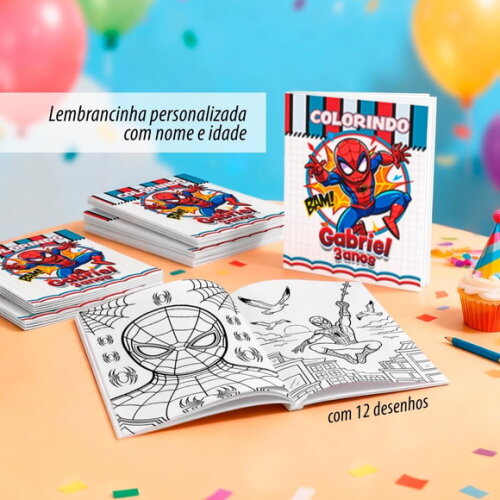 Kit 10 Livro de Colorir Homem Aranha Personalizado 20x14