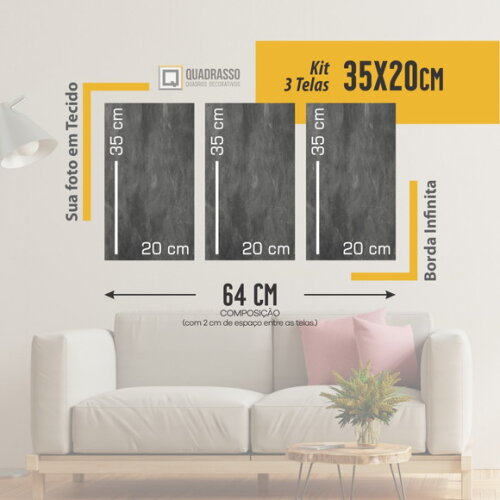 Kit 3 Quadros 35x20cm em Tecido Personalizado com Sua Foto