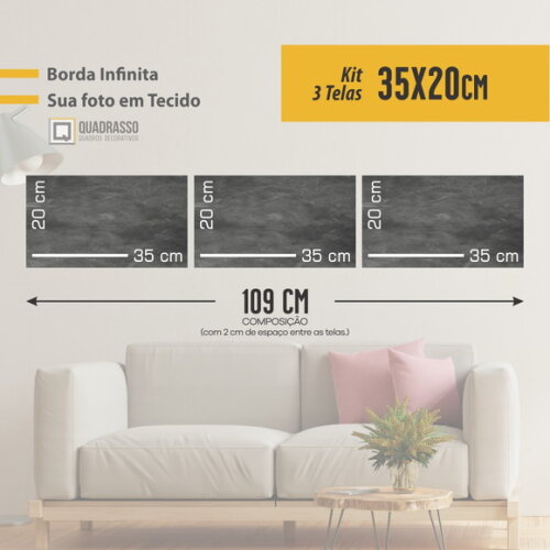 Kit 3 Quadros 35x20cm em Tecido Personalizado com Sua Foto