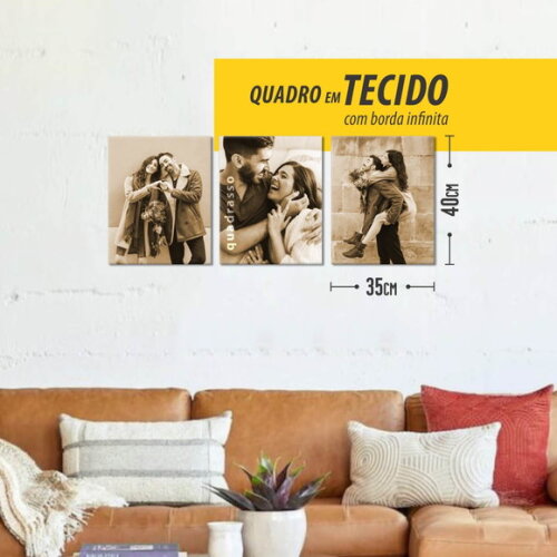 Kit 3 Quadros 40x35cm Foto em Tecido Quadro Personalizado