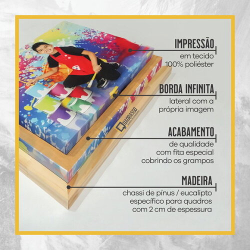 Kit 3 Quadros 45x45cm Personalizados com Foto Borda Infinita