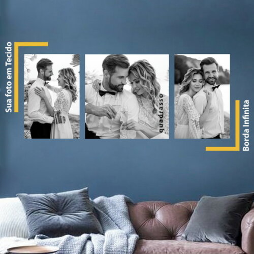 Kit 3 Quadros Personalizados Tela Em Tecido 144x60 Cm