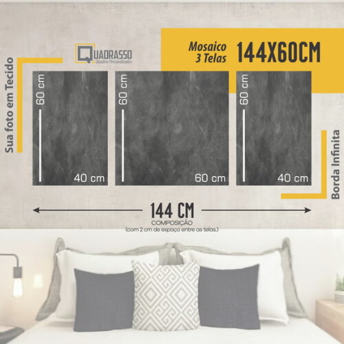 Kit 3 Quadros Personalizados Tela Em Tecido 144x60 Cm