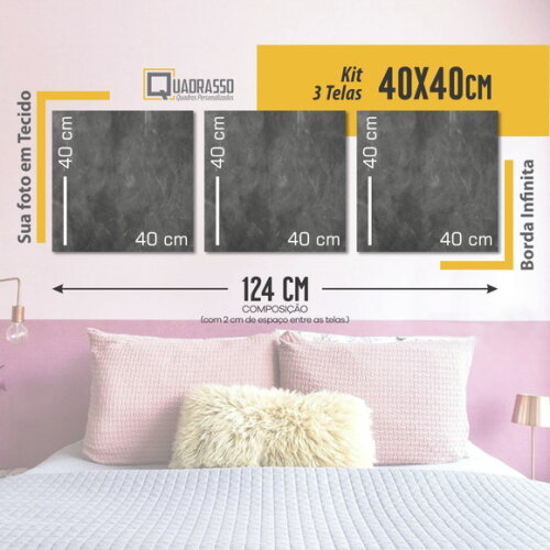 Kit 3 Quadros Personalizados 40x40cm Com Foto Tela Em Tecido
