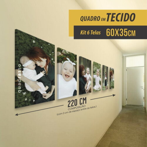 Kit 6 Quadros 60x35cm Personalizado Foto em Tecido