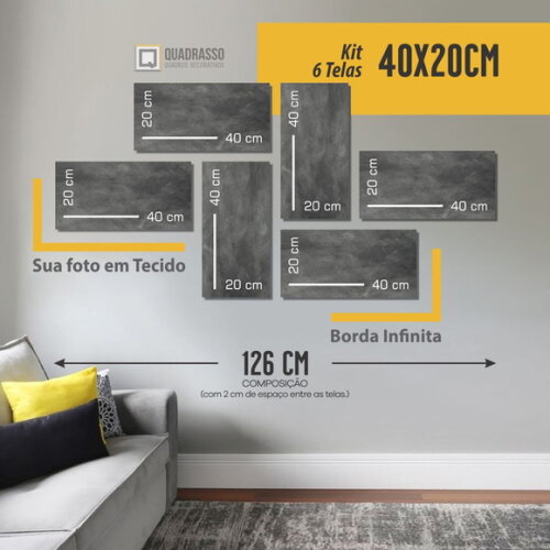 Kit 6 Quadros Decorativos com Foto 40x20cm Borda Infinita