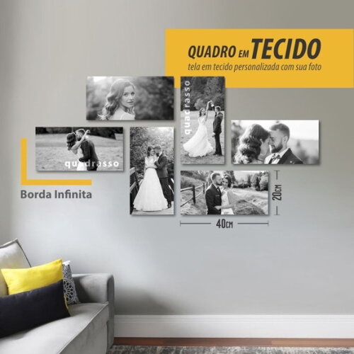 Kit 6 Quadros Decorativos com Foto 40x20cm Borda Infinita