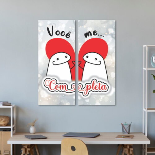 Quadro Decorativo 2 Telas 69x30cm Você Me Completa em Tecido
