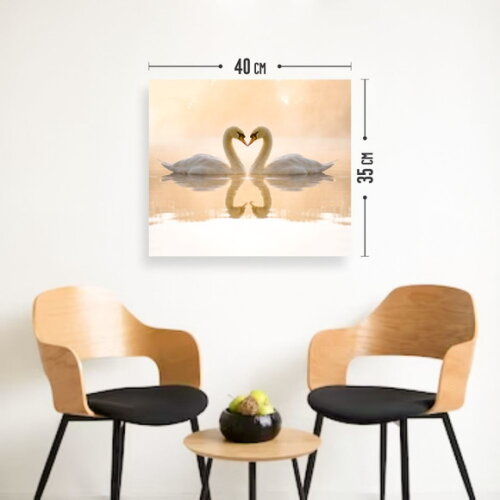 Quadro Decorativo Casal de Cisne 40x35cm Tela em Tecido