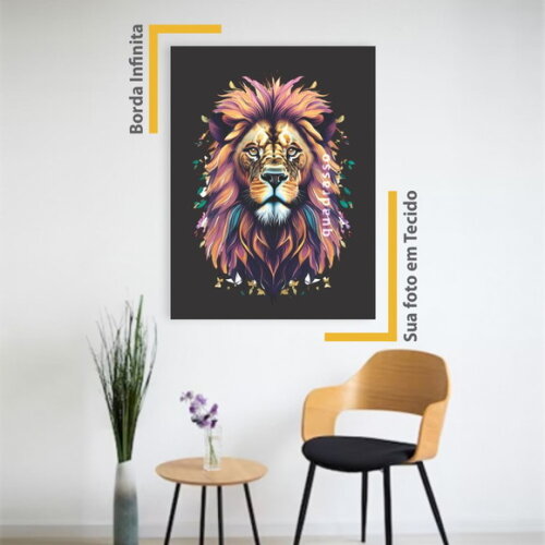 Quadro Decorativo Leão em Tecido 50x35cm