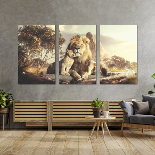 Quadro Decorativo Leão 124x60cm Imagem em Tecido