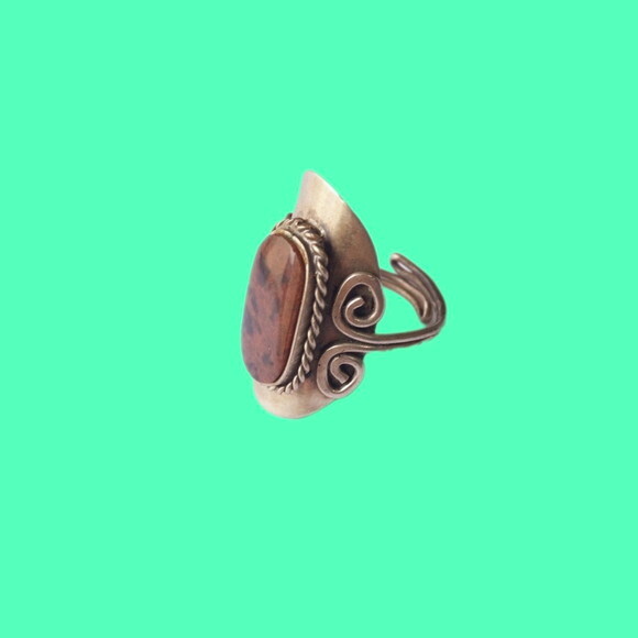 Anel de Pedra Alpaca Obsidiana Mahogany