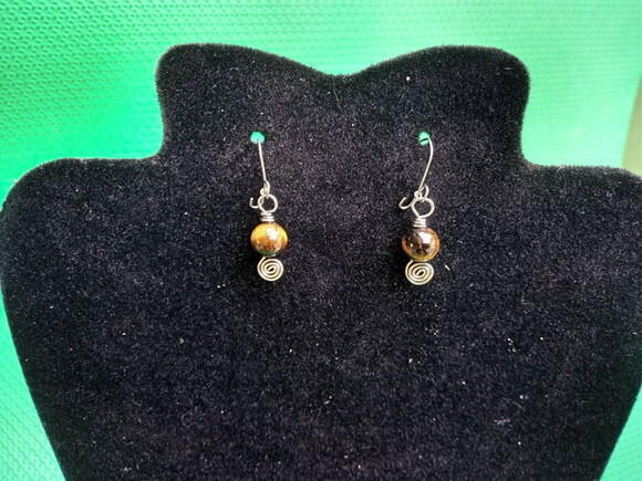 Brincos de Olho de Tigre Esfera, Artesanal, Aço Inox