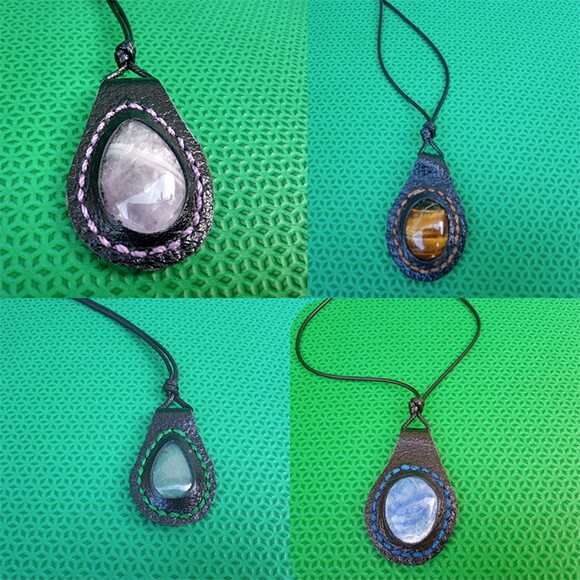 Colar de Pedra Natural em Couro, Artesanal, Variedades
