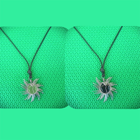 Colar Mandala Espiral Aço Inox Pedra Natural