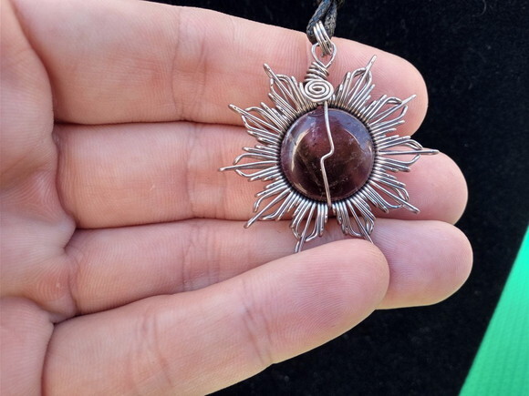 Colar Mandala Pedra Ametista com Cordão de Algodão