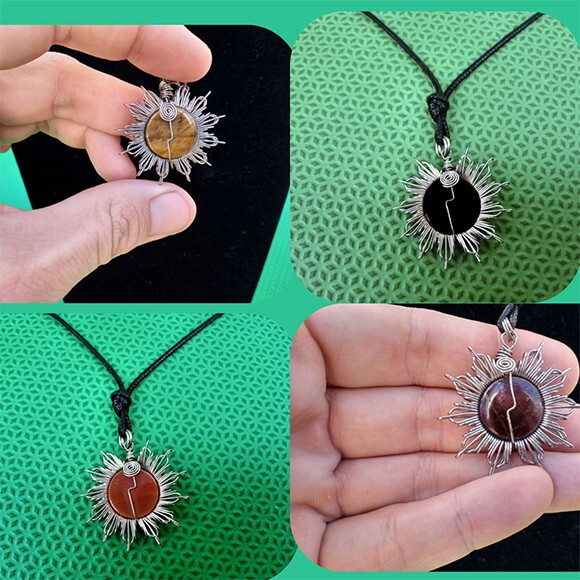 Colar Mandala Sol Aço Inox com Pedra Natural
