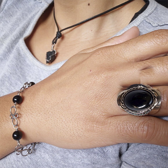 Conjunto de Ônix, Acessórios com Pedra Ônix e Turmalina