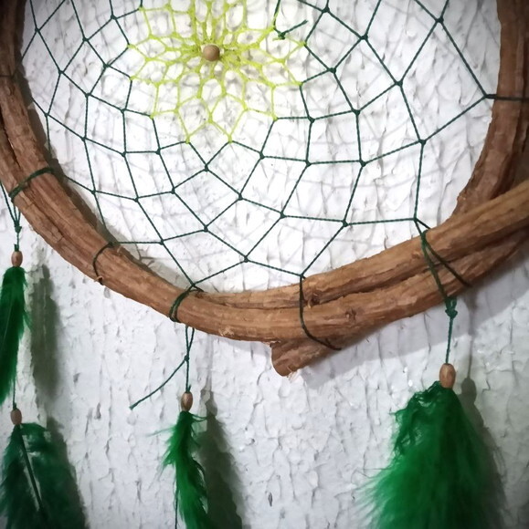 Filtro dos Sonhos de Cipó, Penas Verdes, Artesanal