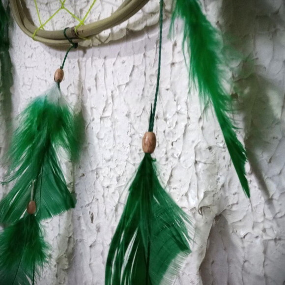 Filtro dos Sonhos de Cipó, Penas Verdes, Artesanal