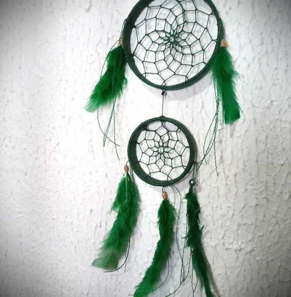 Filtro dos Sonhos Duas Argolas, Verde, Artesanal