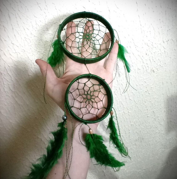 Filtro dos Sonhos Duas Argolas, Verde, Artesanal