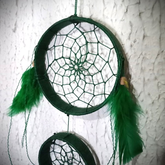Filtro dos Sonhos Duas Argolas, Verde, Artesanal