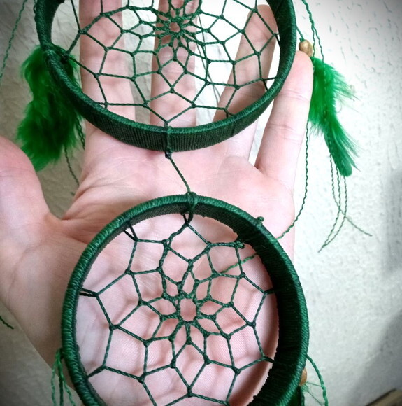 Filtro dos Sonhos Duas Argolas, Verde, Artesanal
