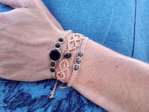 Kit de Pulseiras de Macramê Bege, Artesanal