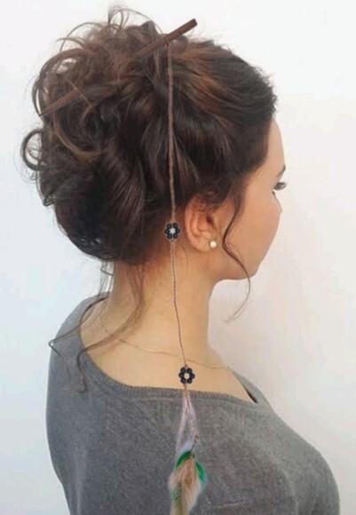 Palito de Cabelo com Tererê Pena Verde, Artesanal