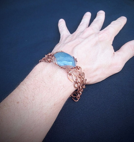 Pulseira Caminho da Lua com Pedra Sodalita, Artesanal, Cobre