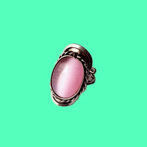 Anel de Alpaca com Pedra Selenita Rosa Lapidada Oval
