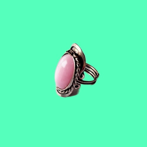 Anel de Alpaca com Pedra Selenita Rosa Lapidada Oval