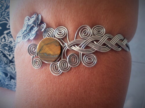 Bracelete de Aço Inox com Olho de Tigre