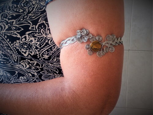 Bracelete de Aço Inox com Olho de Tigre