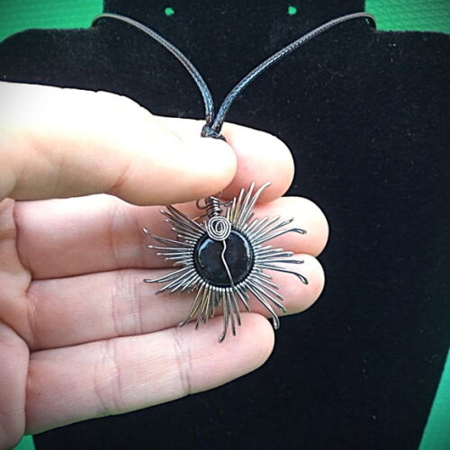 Colar Mandala Espiral Aço Inox Pedra Natural