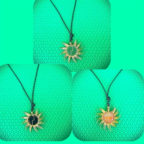 Colar Mandala Espiral Latão Pedra Natural