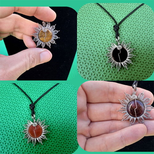 Colar Mandala Sol Aço Inox com Pedra Natural