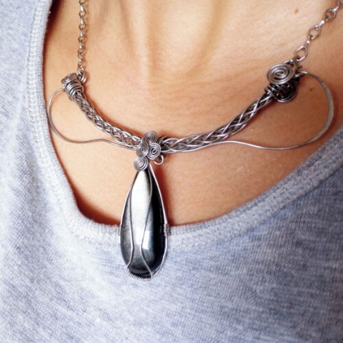 Colar Obsidiana Sheen Filigrana Artesanal