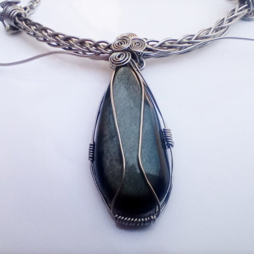 Colar Obsidiana Sheen Filigrana Artesanal