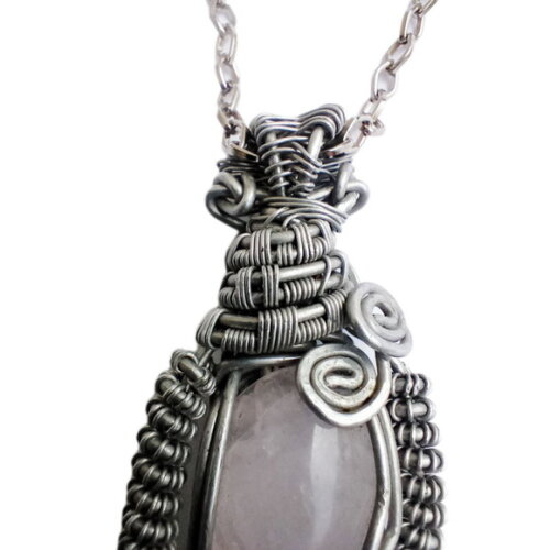 Colar Pingente Wire Wrap Quartzo Branco