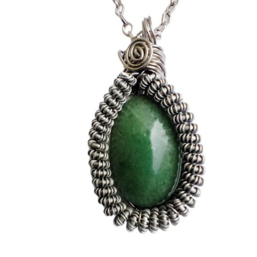 Colar Pingente Wire Wrap Quartzo Verde